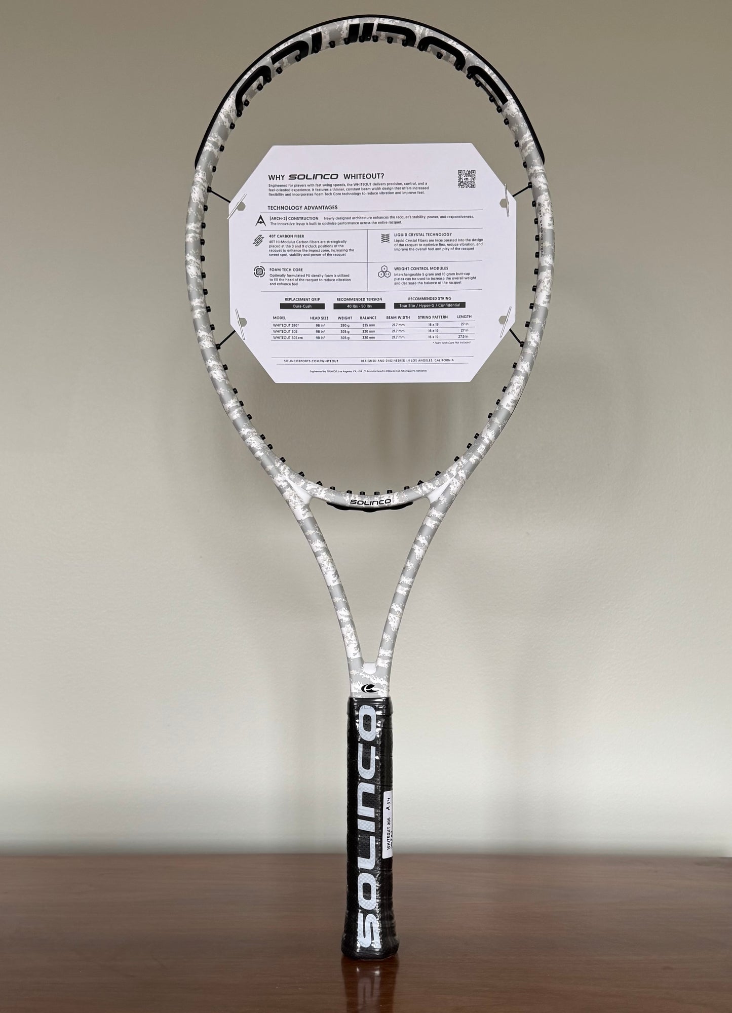 Solinco WHITEOUT 305 V2 (16x19) Free Strings + Stringing