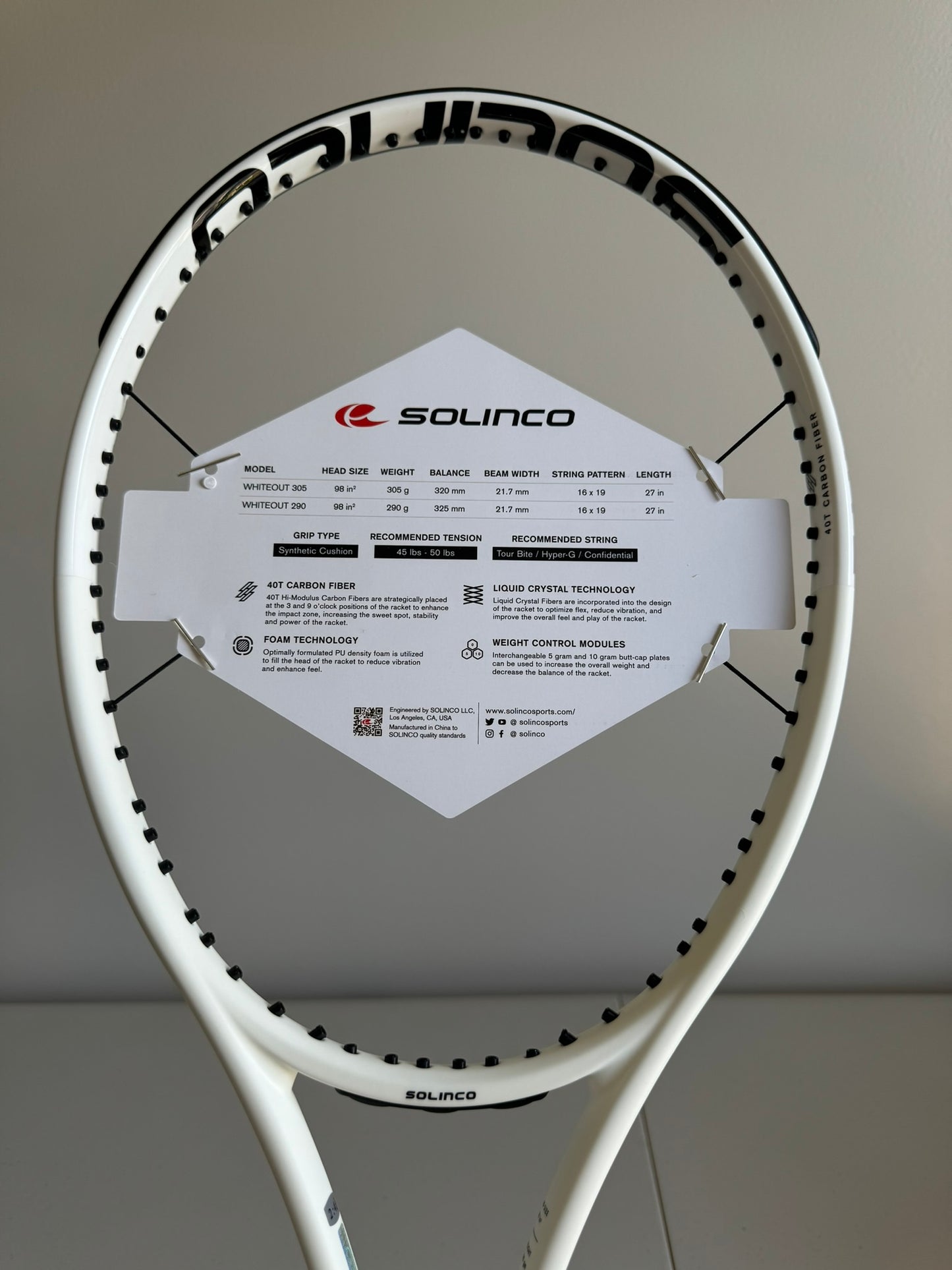 Solinco Whiteout 290. Free Strings + Stringing